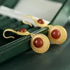 Dangle Lustre Designer Original Ancien Or Artisanat Incrusté Sud Rouge Jade Boucles D'oreilles Dames Élégantes JewelryDangle