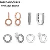 Stud Original S925 Sterling Silver Pandoraer Rose Gold Circular Earring With Crystal Surround Elegant Zircon U-shape Earrings StudsStud