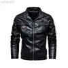 고품질 패션 2022 남자 가을 겨울 자켓 PU 재킷 가죽 오토바이 스타일 남성 따뜻한 외투 l220801