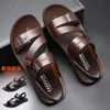 Summer Sandals Double Buckle Strap Mens Beach Casual Black Brown Shoes 220701