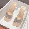 Mode strass nœud papillon boucle pantoufles femmes été Pvc Transparent gelée sandales cristal plexiglas talons dames chaussures habillées 220530