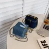 Avondtassen Koreaanse stijl mini doos stof denim gewatteerde crossbody tas voor vrouwen 2022 modeketen Jean schouder kawaii handbagsevening tassen