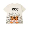 Mens toppkvalitet Pure Cotton T Shirts Fashion Cute Cartoon Tiger Print Tees Womens Black Apricot Topps Summer Shirt Asian Size S-XL