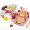 468 PCS Baby Soft Silicone Sucker Bowl Plate Cup Bavaglini Cucchiaio Forchetta Set Stoviglie antiscivolo Piatti per bambini BPA Free 220715