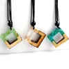 Pendant Necklaces Square Pendants Chokers Necklace Vintage Wood Resin Triangle Weave Rope Chain Adjustable Short Men And WomenPendant