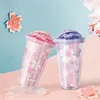 Sakura Simpatica bottiglia d'acqua con cannuccia Bottiglie Kawaii per bere caffè Bicchieri di plastica senza BPA Tumbler Bicchieri riutilizzabili 220509