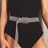 Kemerler Lüks Parlak Kristal Rhinestones Kadınlar İçin Altın Gümüş Metal Toka Geniş Uzun Seksi Gece Partisi Beldeler Cinturon Mujerbelts