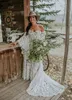 Epic Canadian Country Farm vestidos de noiva vintage Crochet Lace Hippie Bohemian Bell Manga Longa Vestidos de noiva Robe de Mariee