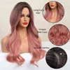 U.SHINE OMBRE KAHVERENGİ KAMU Pembe Sarışın Uzun Sentetik Dalga Perukları Kadınlar Isıya Dayanıklı Renkli Fiber Cosplay Lolita 220622