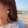 Clip-on schroef terug Koreaanse stijl tv-ster Long Pearls Tassel Shell Ear Clip op oorbellen hars wit bloemblaadje elegant voor vrouwen femaleclip-on-on