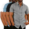 남성 셔츠 블라우스 반팔 남성 캐주얼 슬림 피트 만다린 칼라 셔츠 고품질 여름 해변 셔츠 210701