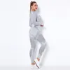 Seamless Yoga Set Women Fitness Clothing Hollow Out Long Sleeve Crop Top Running Leggings 2Pcs Sport Outfits Workout Gym Suit 220330