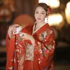 Ethnic Clothing Japanese Traditional Women Kimono Retro Long Sleeve Formal Yukata Red Color Butterfly Prints Pography Dress Cosplay CostumeE