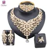 Dubai Gold Crystal Rhinestone Jewelry Set Brand Nigerian Wedding Woman Accessories Bridal Necklace Earring Ring Jewellry Set