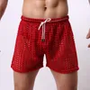 Heren shorts Heren Sexy Pyjama Bottoms Mesh Cutout Stretch Elastic Casual losse zachte vaste kleur slaapkleding ondergoeds