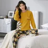 Kvinnor Lovely Sweet Nightwear Kläder Mode Vår Söt Hem Skriv ut Långärmad Pajama Set Bomull Top Byxor Sleepwear 220329
