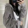 Kvinnors överdimensionerade hoodies harajuku fast färg zip up ficka koreansk streetwear höst långärmad huva kvinnlig slumpmässig tröja 220816