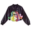 Lanmrem Hip Hop herfst Zwart PU Leer afdrukken Korte stijl Jacket Women Streetwear Loose Bat Coat Vrouw YJ631 201030