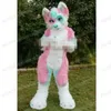 Costume mascotte cane Husky di volpe pelo lungo rosa di Halloween Personaggio a tema dei cartoni animati Carnevale unisex per adulti Taglia Natale Compleanno Festa Fancy Outfit