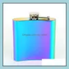 HIP Flasks Drinkwares Cozinha Bar Garden Home Home Garden Novo Cooper Color de 6 onças e Flask de Aço Anterior Rainbow Plate com F Dhkou