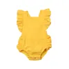 Bonbons Couleur né Infantile Bébé Fille Solide À Volants Sans Manches Barboteuse Combinaison Tenues Sunsuit Bébé Fille Coton Vêtements 024M 220707