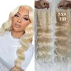 Vente en gros 10 pièces/lot fermeture à lacets transparente HD cheveux bruts droits #613 blond 13*4 5*5 pouces fermetures supérieures à lacets 10 "-20"