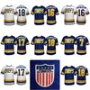 CeoMitNess Hanson Brothers Charlestown Hockey-Trikot Nr. 16 Jack Nr. 17 Steve Nr. 18 Jeff 7 Slapshot Movie-Trikots Blau Weiß