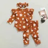 Citgeett herfst pasgeborene babymeisjes jongens kleding sets bloemen bedrukte ruches lange mouwen gebreide romper broek hoofdband veerpak j220711