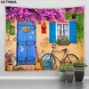 Tapestry Landscape Wall Rug Retro Style Ltaly Street Rural Small City Flowers P