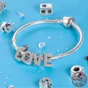 925 argento Fit Pandora Charms originali Ciondolo fai da te Bracciali da donna perline 26 Lettere dell'alfabeto A-Z Charms