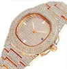 Montres-bracelets Hip Hop glacé couleur or montre à quartz de luxe plein diamant montres rondes hommes en acier inoxydable montre-bracelet cadeau