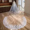 2022 Immagine reale Cattedrale Lunghezza Veli da sposa Accessori per capelli da sposa Bianco Avorio Lungo Pizzo con perline di cristallo Tulle 3 M Velo da chiesa con pettine