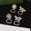 Straatasymmetrische oorbellen Charm Classic Double Letter Stud Chic Diamond Sun Earring Women Party Ear sieraden met doos