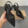 2022 damskie sandały na cienkim obcasie letnie 9cm szpilki szpiczasty nosek sandały bez pięty moda damska Bling Cystal Party Dress Shoes