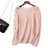 New Early Autumn Hollow Stitching Wool Lace Flower Hollow Out Four-colors O Neck Sweater T200113