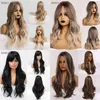 Henry Margu Brown White Ash Grey 금발 금발 Ombre 합성 가발 흑인 여성을위한 합성 가발 Afro Afro Long Wavy Wigh With Bangs Lolita Cosplay 220622