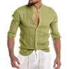 Camisa de linho de linho de algodão casual da blusa masculina camisetas de botão de verão para homens y220411