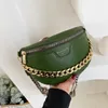 Diamond Lattice Pu Leather Midjeväskor för kvinnor Lyxig tjock kedja Fanny Packs Kvinnlig midjepaket Wide Strap Crossbody Belt Bag 220513