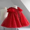 Robe d'été pour petites filles, tenue de concours, de princesse, de qualité à la mode, vêtements de fête rouges pour bébés filles