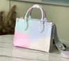 Realfine Väskor 5A M81341 14cm Petit Sac Plat Tote Sunset Pastell Momogran belagd canvas Axel Handväskor Portmonnäer för kvinnor med dammpåse Box