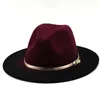 Autumn Winter Men Women New Spray Painted Woolen Jazz Hat with Golden Belt Wide Brim Gradient Color Party Fedora Hats2822