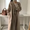 Women's Wool & Blends Women Elegant Long Coat With Belt Solid Color Sleeve Chic Outerwear Ladies Overcoat Autumn Winter