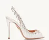 Famous Summer Luxury Temptation Crystal Sandals Shoes For Women embellished PVC Peep Toe Sexy Sling-back High Heels Bridal Wedding Party