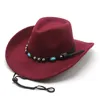 Cowboy Jazz chapeaux Fedoras feutre Fedora chapeau large bord casquette femmes hommes haut casquettes femme homme Trilby avec corde automne hiver chaud