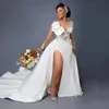 Abiti da sposa a sirena taglie forti in cristallo di lusso di nuovo arrivo con maniche lunghe abiti da sposa divisi Abiti da spettacolo per donne sexy 253I