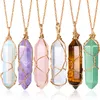 Pendant Necklaces Crystal For Women Girls Healing Stone Quartz Necklace Wire Wrapped Hexagonal amzmm