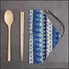 أدوات المائدة مجموعات المطبخ شريط الطعام المنزل حديقة صينية عيدان الأدوات المائدة أدوات المائدة الخشبية مع حقيبة قماش ملعقة شوكة
