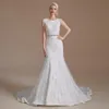 2022 spitze Appqulies Hochzeit Kleid Meerjungfrau Pinsel Zug Backless Illusion Zipper Brautkleid Ärmelloses vestidos de novia CPS1997