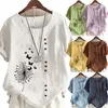 Women s Summer Dandelion Butterfly Printed Short Sleeve Round Neck Tshirt Ladies Casual Linen Shirts Plus Size Tops 220527