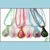 قلادة قلادة قلادة المعلقات المجوهرات أزياء Waterdrop 6colors Lampwork Glass Inner Flower Gold Gold Dust Charms DH5BE